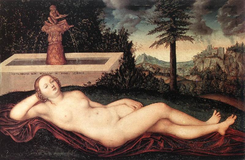 CRANACH, Lucas the Elder Reclining River Nymph at the Fountain fdg Norge oil painting art